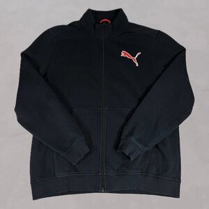 Puma Black Zip-up Track Jacket with Red Logo Athletic Sportswear Men’s 2XL